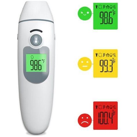 Thermometre Frontal Adulte, Thermometre sans Contact, Thermomètre Médical Frontal et Auriculaire pour Bébés, Enfants, Adultes et Objects, Alarme de Fièvre, Écran LCD et Fonction de Mémorisati (1/4)