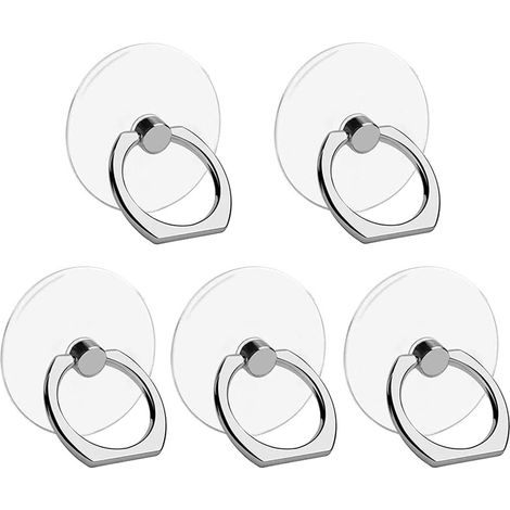 Support de téléphone portable en anneau, lot de 5, support transparent pour les doigts, rotation à 360°, anneau de maintien transparent (rond) (1/5)