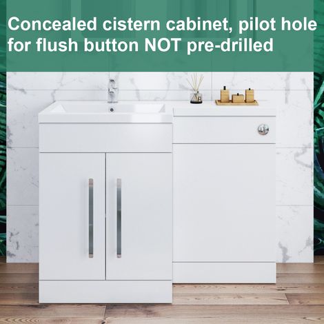 ELEGANT 1100 Bathroom Vanity Units with Basin L Shape Left Hand High Gloss White Vanity Sink Units + Vitreous Resin Basin + Concealed Cisterm (1/5)