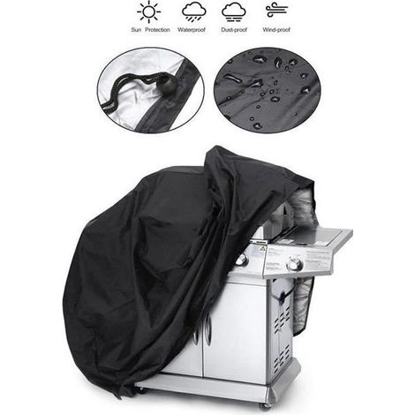 Noir Housse Protection Cover Barbecue Protecteur pour Barbecue BBQ Grill à Gaz pour Jardin pour Weber Holland 145 x 61 x 117cm (1/4)