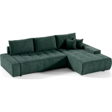 Ecksofa Sofa mit Schlaffunktion VOGAR Stoff Aston Flaschengrün Ottomane Rechts (1/4)