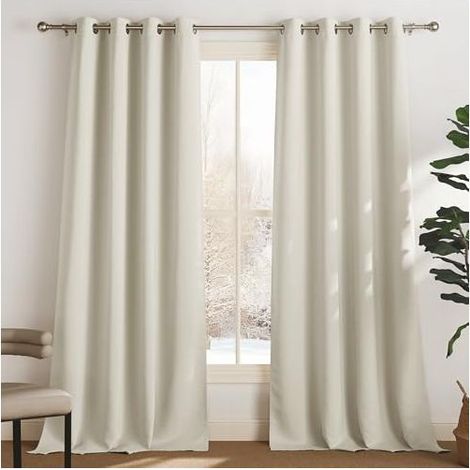 Rideaux Occultants Thermiques Beige Clair 140x240 cm - Lot de 2 Panneaux à Œillets, Isolation Froid et Chaleur, Blocage Lumière pour Salon et Chambre