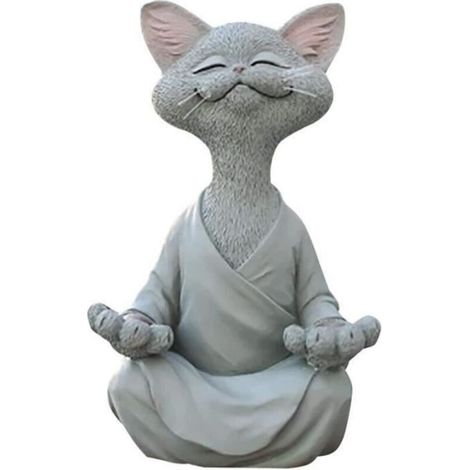 Statue - Statuaire - Chat Méditant - Résine - 12,5 x 8,5 x 5 cm - Décor Jardin (1/2)