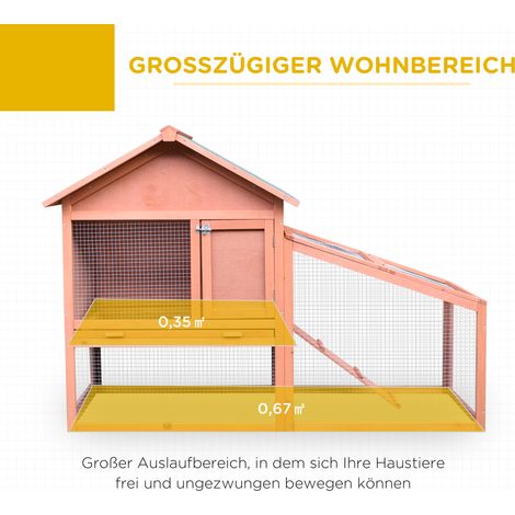 Cage à lapin en bois deux étages avec rampe 144x64,5x100 cm, abri pour rongeurs extérieur imperméable toiture bitumée, hivernal, entrées multiples, tiroir amovible (1/5)
