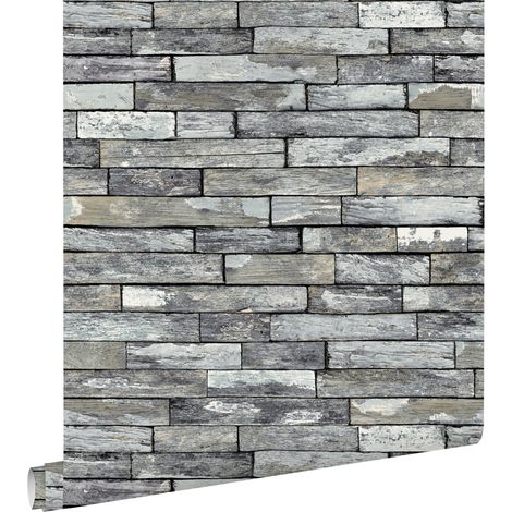 papier peint imitation bois gris et jaune foncé  - ESTAhome