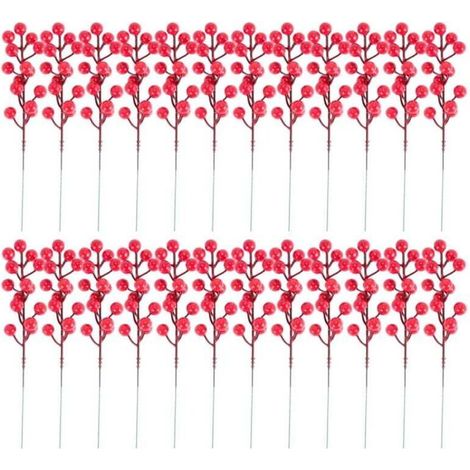 Tiges de Baies Rouges, Paquet 24 NoëL Artificielles 7,9 Pouces Branche Houx pour Arbre NoëL, Couronne Bricolage, FêTe