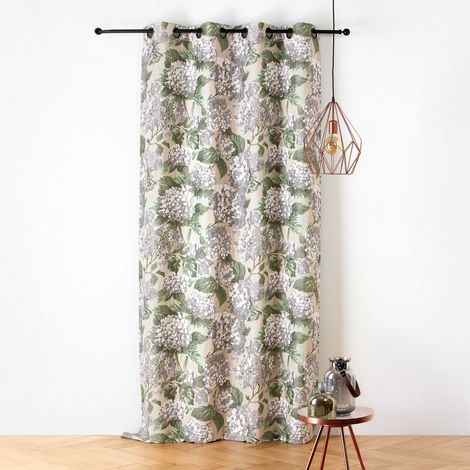 Rideau jacquard à motif hortensia Beige 140x240 cm (1/2)