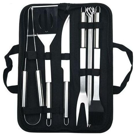 Grillset aus Edelstahl, Grill-Kombinationswerkzeug, 9-teilige Tasche mit kleinem röhrenförmigen Griff. (1/5)