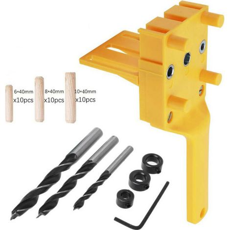 Guide de perceuse de trous de downing en bois, gabarit de Dowel de 6/8/10 mm, Jig de Dowel auto-centrage pour le travail du bois, Guide de forage 38pcs pour trous droit Bon assistant pour le travail d (1/5)