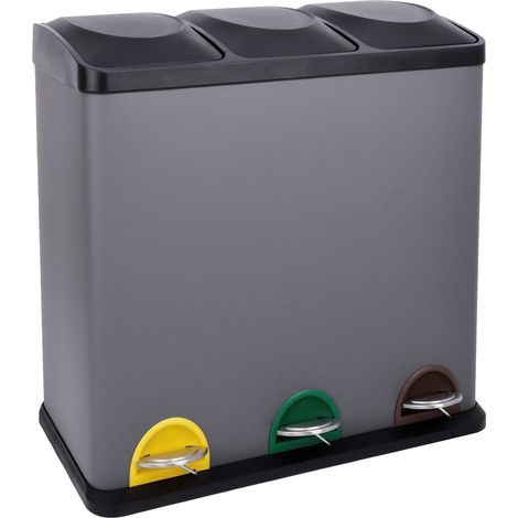 Svita – Poubelle à pédale 60L – 3 compartiments de 20L – Acier thermolaqué – Pédales antidérapantes – Tri sélectif écologique