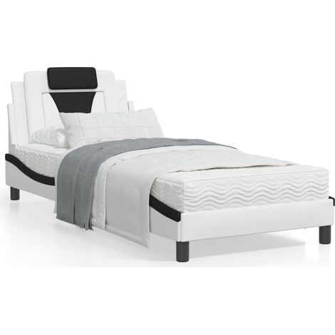 vidaXL Letto Viana con Materasso Nero e Bianco 90x200 cm in Similpelle (1/5)