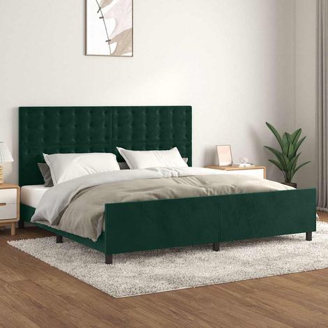 Cadre de lit avec tête de lit 200 x 200 cm en velours vert foncé, hauteur réglable, 50.1kg - PANGIVO (1/5)