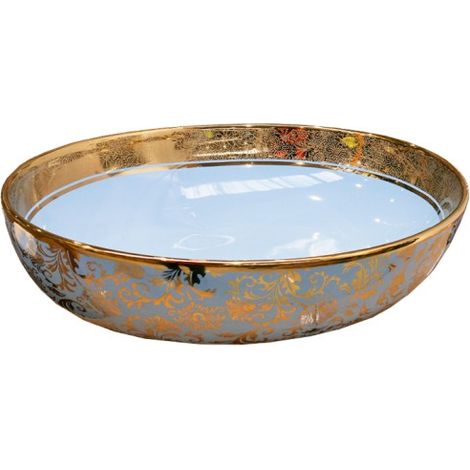 LAVITA Aufsatzwaschtisch Cereza  Aufsatzwaschbecken Rund  Waschbecken Ohne Überlauf und Hahnloch  Aus hochwertigem Porzellan  Waschtisch  51x40x14 cm  Gold/Blau (1/4)