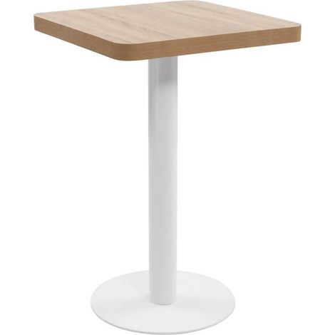 Table de bar carrée bois clair et pied métal blanc Kalas 50cm (1/5)