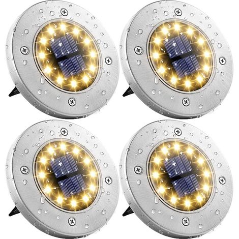 Lot de 4 lampes solaires, 12 LED blanc chaud, étanche IP65, alliage d'aluminium, pour jardin, allée (1/5)