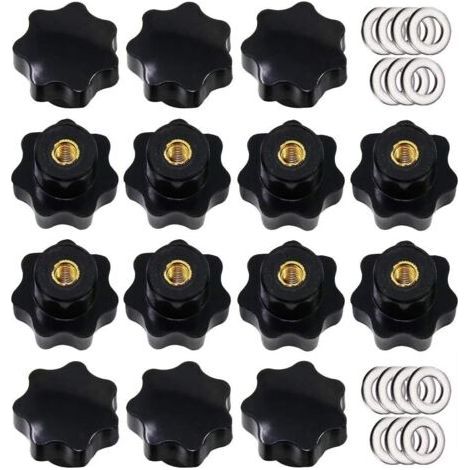 14 Pièces M8 Bouton de Serrage à Filetage Moleté, Boutons à Main en Forme D'étoile Bouton de Serrage en Plastique Noir avec Rondelles (1/5)