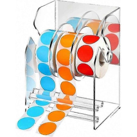 Distributeur d'étiquettes acrylique réglable pour rouleaux adhésifs - Support transparent pratique pour déroulement facile (1/5)