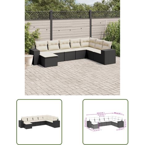 The Living Store 8-tlg. Garten-Sofagarnitur mit Kissen Schwarz Poly Rattan - Gartenmöbel - PE-Rattan - Outdoor Möbel - Lounge Set - Sofasitzgruppe (1/3)