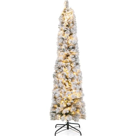 Albero di Natale slim 180cm, pre-illuminato con 150 luci bianche calde e 373 rametti (1/4)