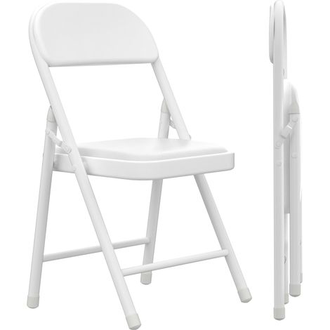 Lot de 1 Chaises Pliantes en Similicuir Blanc - Confort Ergonomique & Rembourrage Dense, Design Minimaliste Gain de Place pour Cuisine/Bureau/Salon - Structure Métallique Robuste & Montage Instantané (1/4)