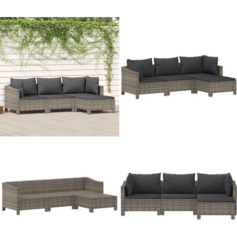 4-tlg. Garten-Lounge-Set mit Kissen Grau Poly Rattan - Gartenmöbel - Poly Rattan (1/5)