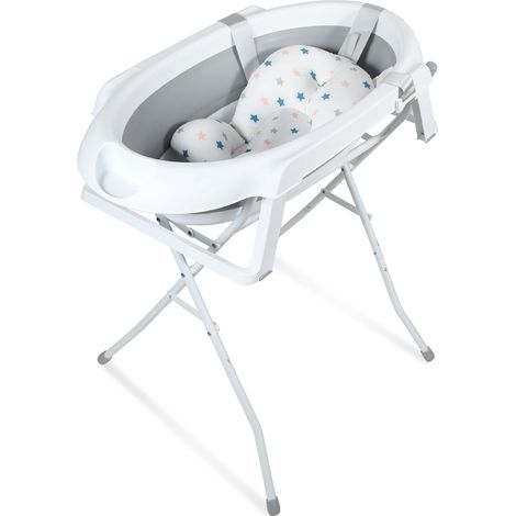 Swanew – Baignoire bébé pliable avec support et tapis de bain – Matériau TPR + PP – Pour enfants jusqu'à 10 kg – Gain de place et confort