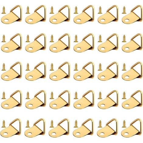 CCYKXA Picture Frame Hooks, Gold Picture Frame Hooks, Picture Hangers, Triangular Picture Frame Rings, Wall Hooks, 30 Pieces with Screws (1/5)