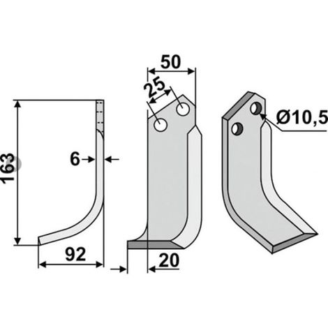 Lama zappa motocoltivatore motozappa fresa compatibile 350-113 FERRARI dx 163mm (1/2)