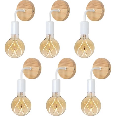 Applique Murale Interieur 6 Pièces, Applique Murale intérieure bois, Lampe Murale Vintage, E27 Luminaire Mural Interieur pour Chambre Salon Couloir (Ampoules Non Comprises)