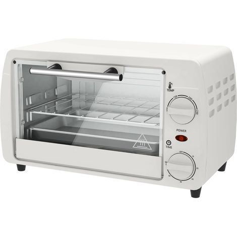 Mini four grille-pain 10L, 1 plaque cuisson, 1 grille, minuterie, blanc crème 36,5x26x22cm