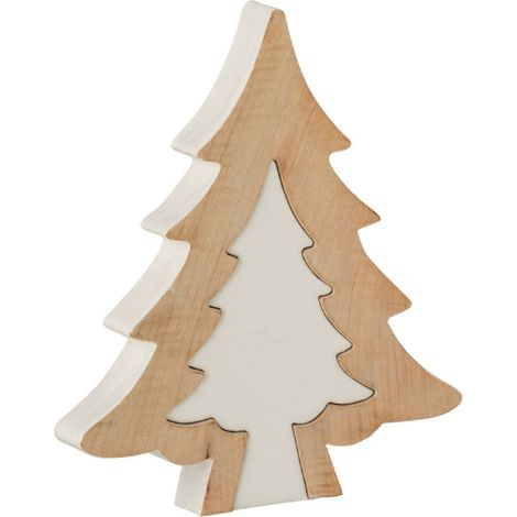 Sapin de Noël à Poser "Puzzle" 30cm Blanc & Naturel (1/2)