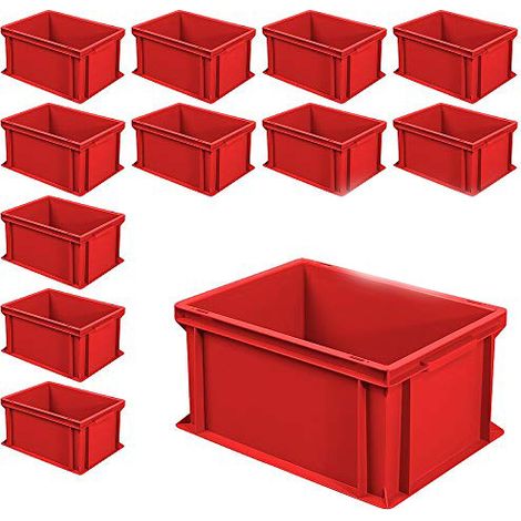 BRB 12x Euro-Stapelbehälter mit 2 Griffleisten, LxBxH 400x300x220 mm, 21 Liter, rot