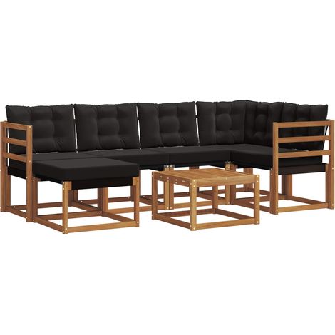 Outdoor Sofa Set with Cushion 7 pcs Natural and Black vidaXL