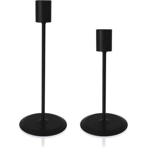 Bougeoirs noirs - Lot de 2 bougies décoratives - Bougeoirs piliers pour table - Idéal pour la décora (1/5)