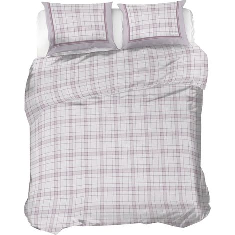Parure de lit Double en Flanelle 100% Coton, Housse de Couette 250 x 200 cm et taie d'oreiller 52 x 82 cm, Lavable en Machine à 40 degrés, Motif Turin Rose (1/5)