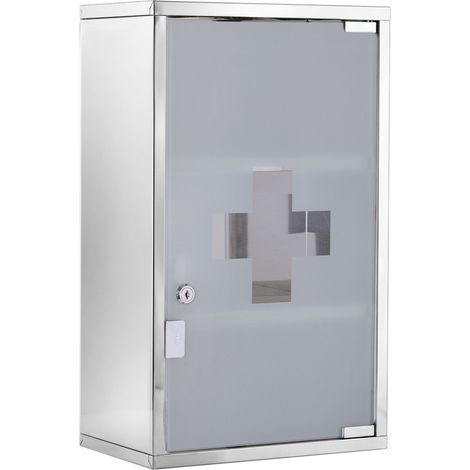 HOMCOM Armadietto Medicinali 3 Ripiani e Serratura, Mobile Bagno Acciaio Inox