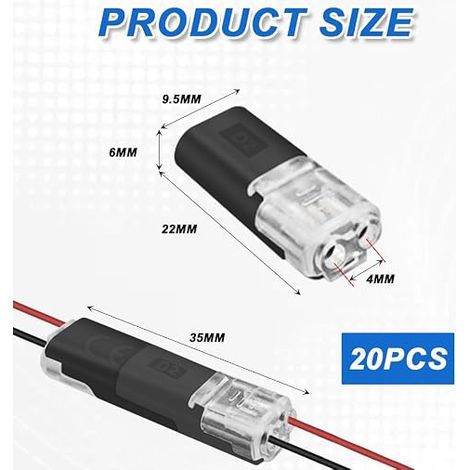 connecteurs de câble basse tension à 2 broches sans dénudage - Connecteurs de fils électriques étanches - Sans soudure pour bandes LED (1/2)