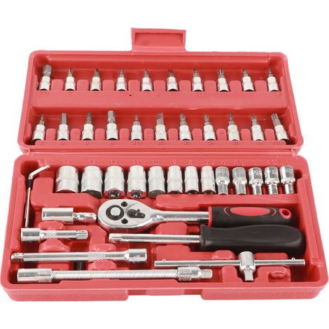 Jeu de 46 pièces douilles à cliquet en acier chrome vanadium haute dureté pour entretien automobile (1/5)