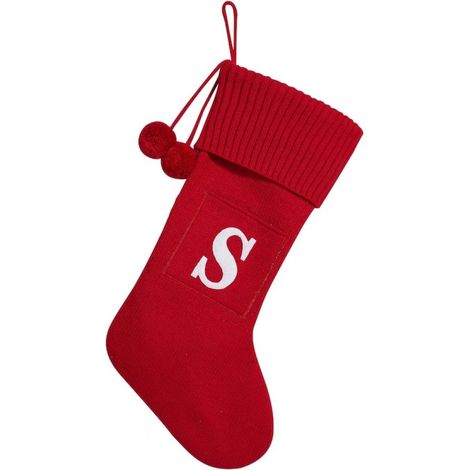 Chaussette De Noël En Laine Tricotée - Lettre Personnalisable A À Z - Décoration De Sapin Et Cheminée - 1 Pièce
