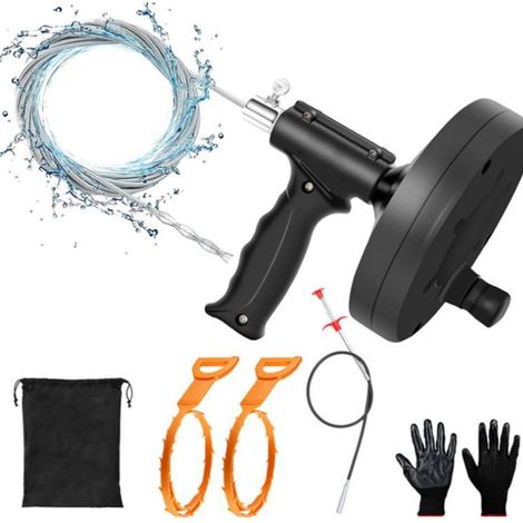Déboucheur Canalisation 7M + Spirale Nettoyage de 4 Griffes 1,6M, Furet Deboucheur Evier Professionnel pour WC, Cuisine, Salle Bain, Evier, avec Gants, Bleu (1/5)
