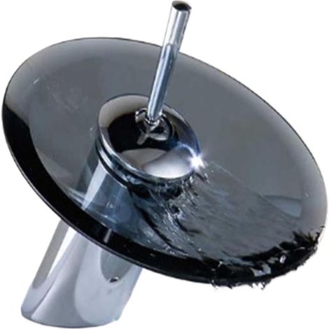 Robinet de cuisine Robinet d'évier de salle de bains, grue de mélanur de cascade à bec en verre, robinet d'évier d'eau chaude et froide monté sur le pont(Black Glass) (1/5)
