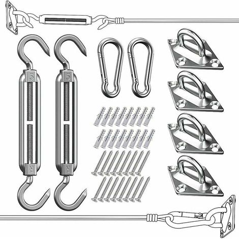 RHG Kit de Fixation pour Voile d'Ombrage - 304 Inoxydable Voile d'Ombrage, Kit de fixation Voile d'ombrage pour Triangle, Carré & Rectangle, Heavy Duty antirouille Soleil Voile D'ombrage Kit de Fixati (1/4)