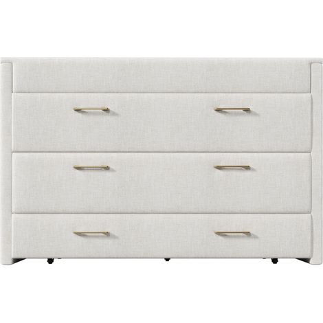Cama abatible 140 x 200 cm en lino beige con cajón USB y USB-C MODENUIT (1/5)