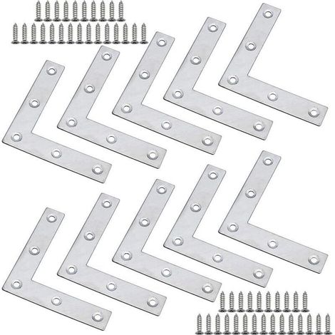 Set mit 10 flachen Winkelverbindern 80 x 80 x 1,5 mm Edelstahl, dickere L-förmige Flachverbinder zur Befestigung von Holzmöbeln wie Tischen, Fenstern und Regalen mit Schrauben