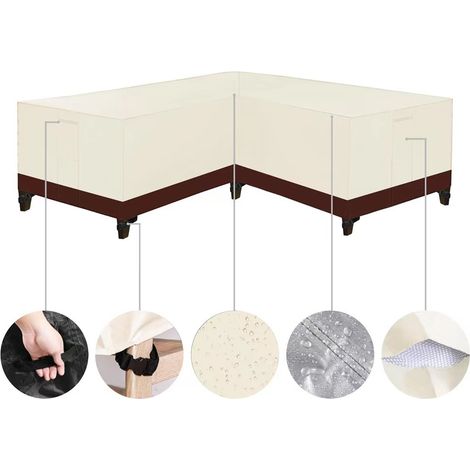 Housse Salon de Jardin Angle Exterieur, Housses de Meubles en Forme de L, Housse de Protection pour Meubles de Jardin, Housse de Canapé de Jardin Imperméable(Beige + Marron,320X320X80cm) (1/5)