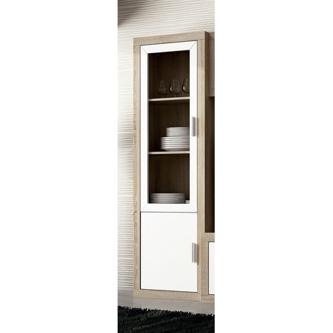 Vitrine, meuble de rangement coloris chêne cambrian, blanc - Longueur 60 x profondeur 34,60 x hauteur 193 cm -PEGANE- (1/2)