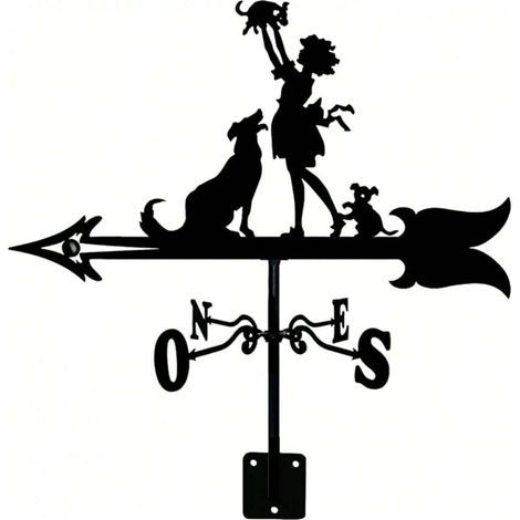 Girouette chien et homme en acier inoxydable, indicateur de direction du vent avec décoration de jardin, appareil de mesure pour toit extérieur (1/5)