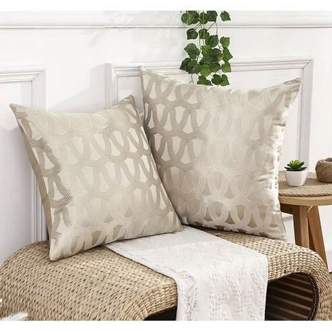 Fundas de cojín de jacquard de lujo,Incluye bolsitas aromáticas,Juego de fundas de cojín de jacquard geométrico moderno,45x45 cm,Juego de 2,Beige (1/4)