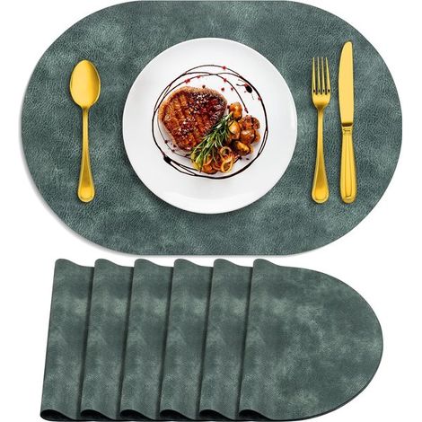 Sets de table ovales résistants à la chaleur, lot de 6 sets de table lavables (45 x 30 cm), sets de table en PU déperlants et amovibles pour la cuisine et la salle à manger, (1/5)