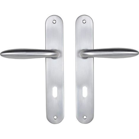 1 Paire Poignée Zamak Plaque Chromé Satiné Entraxe 195mm Carré 7mm Pour Porte Intérieure (1/3)